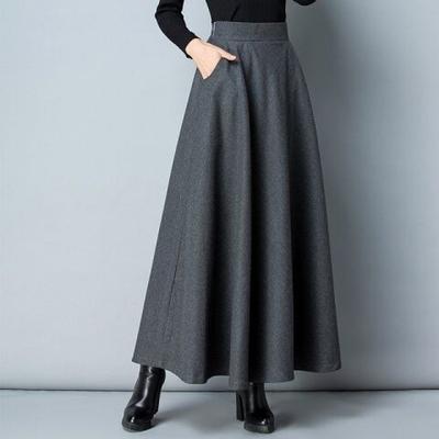 Winter Women Long Woolen Skirt Fashion High Waist Basic Wool Skirts Female Casual Thick Warm Elastic Skirts