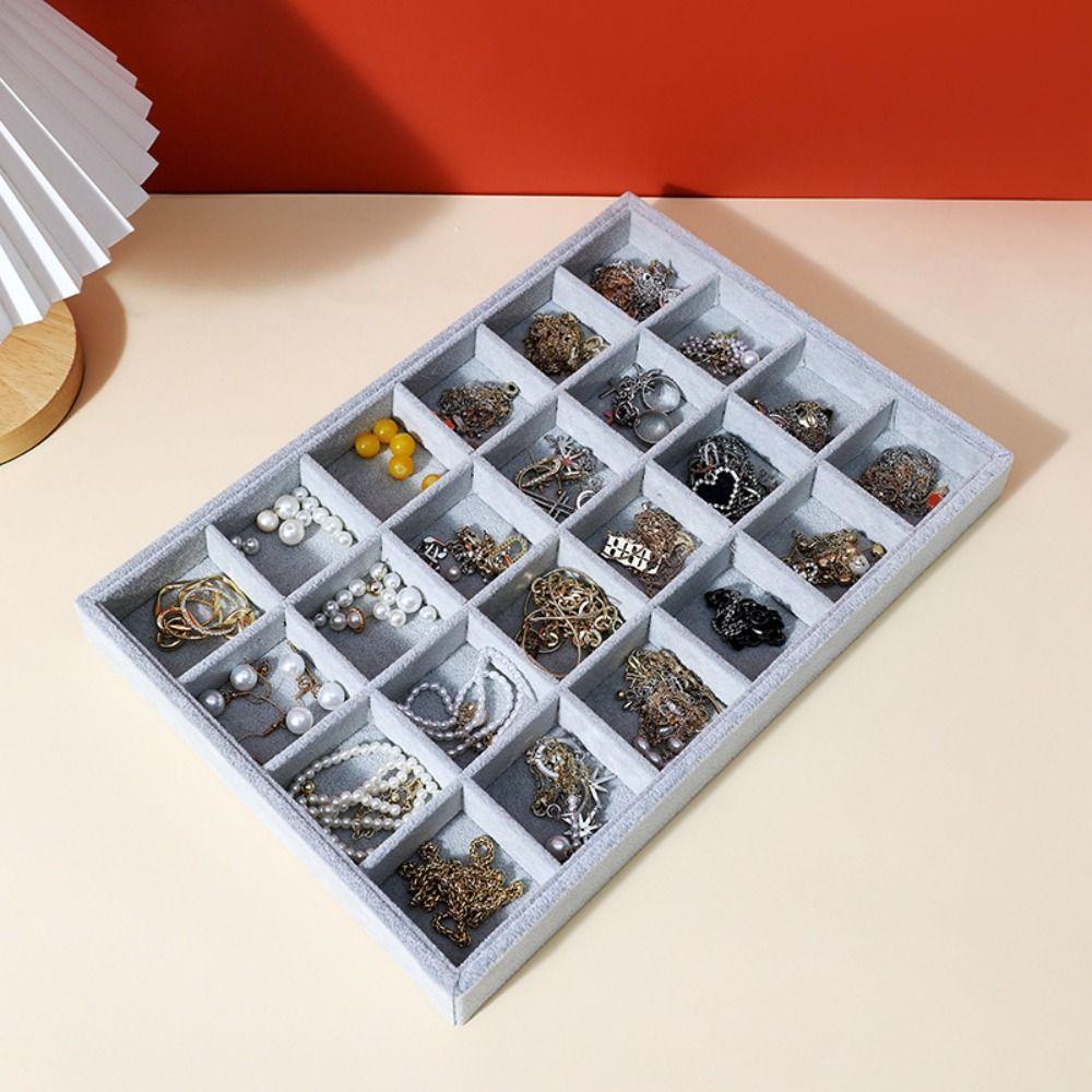 Large Capacity Velvet Jewelry Tray Wooden Rings Earrings Plate Jewelry Storage Box  Jewelry Seller
