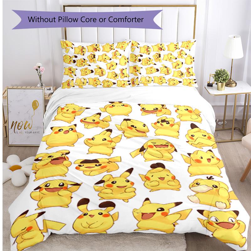 Pokémon Pattern Printed 3PCS Bedding Set, Soft Skin-Friendly Washable Duvet Cover & Pillowcases Set