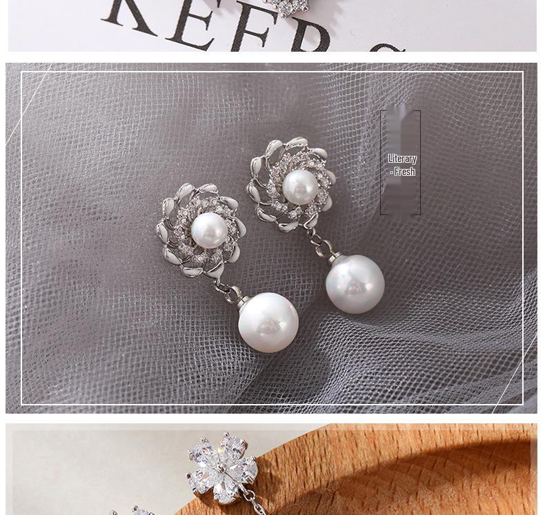 925 Sterling Silver Korean Style KT Cat Sparkling Dangle Stud Earrings for Women