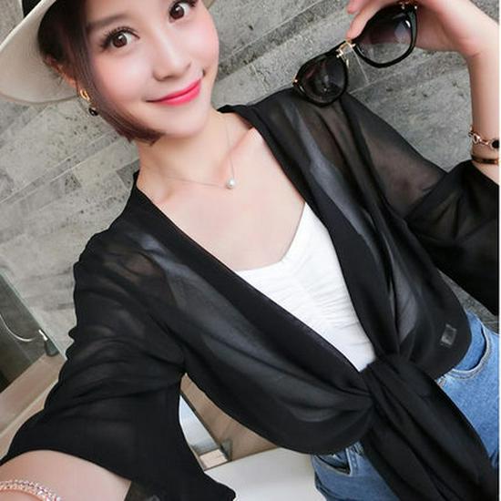 

2025 Korean Chiffon Sun Protection Shawl Jacket for Women - Black and White One Size чорний