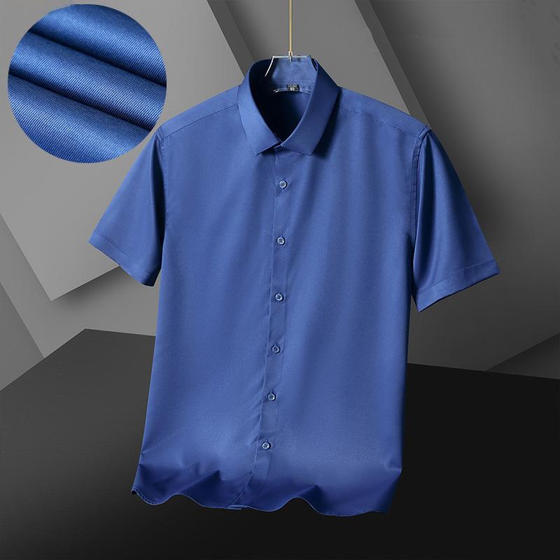 2026 New Spring Summer Men's Shirt Non-Ironing Anti-Wrinkle Business Casual Solid Color Elastic Smooth Short Sleeves Work Shirt