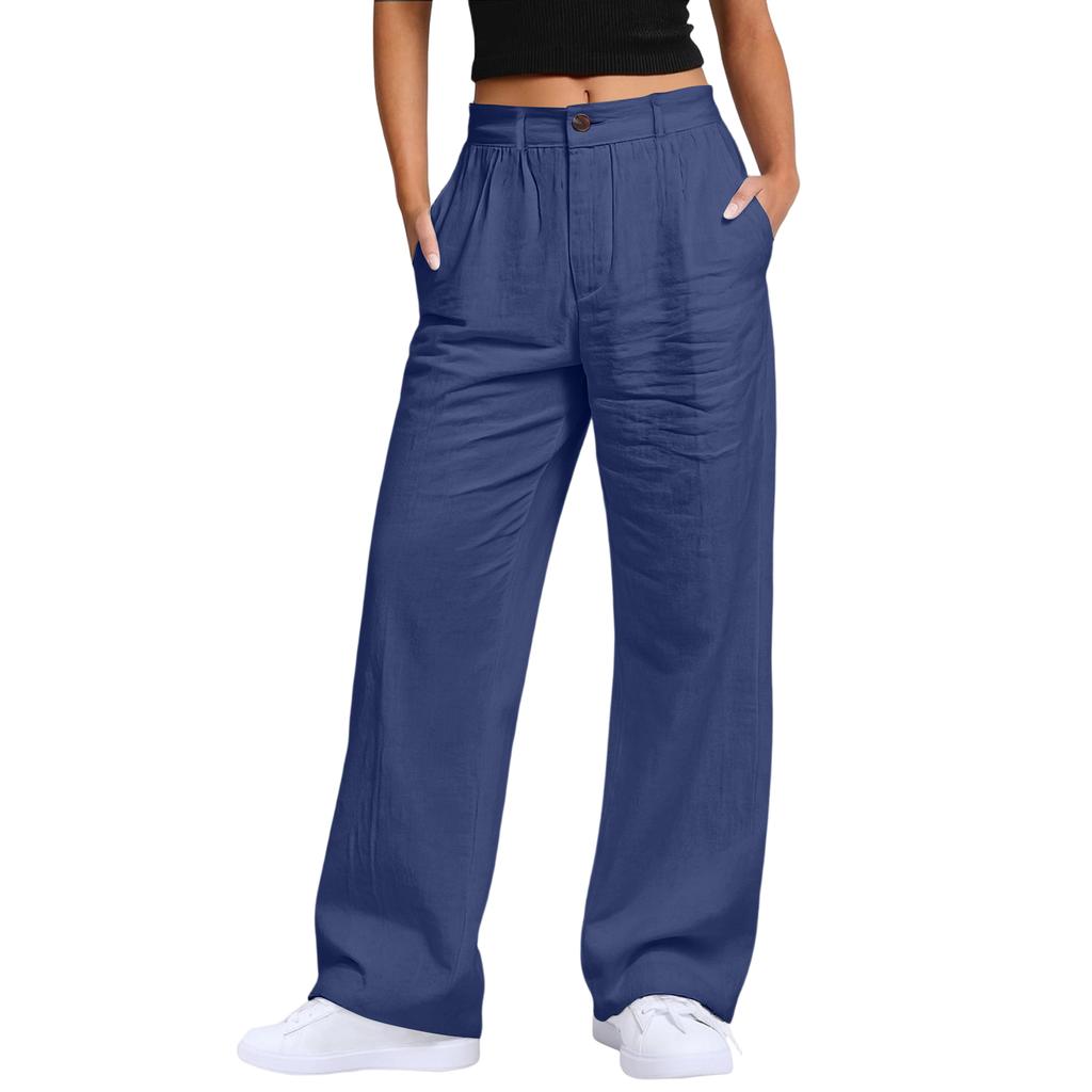 Ladies' Color Casual Fashion Breathable Loose Cotton And Linen Pants