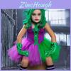 Halloween Coringa Role Play Menina Vestido Verde Conjunto de Luvas Para Festa