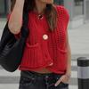 Winter New Women's Clothing Vest Simple Pocket Sleeveless Short Knitted Vest Cardigan Top