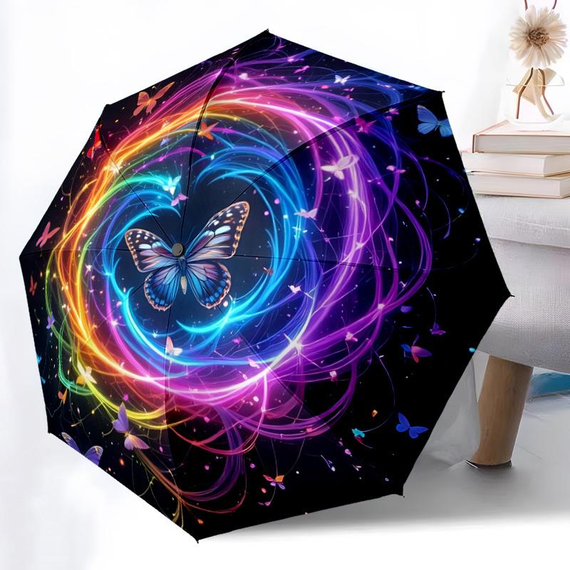 

1pc Butterfly Rainbow Swirl Automatic Open/Close Umbrella - Compact Travel Umbrella, Gift for Birthdayyy251208132