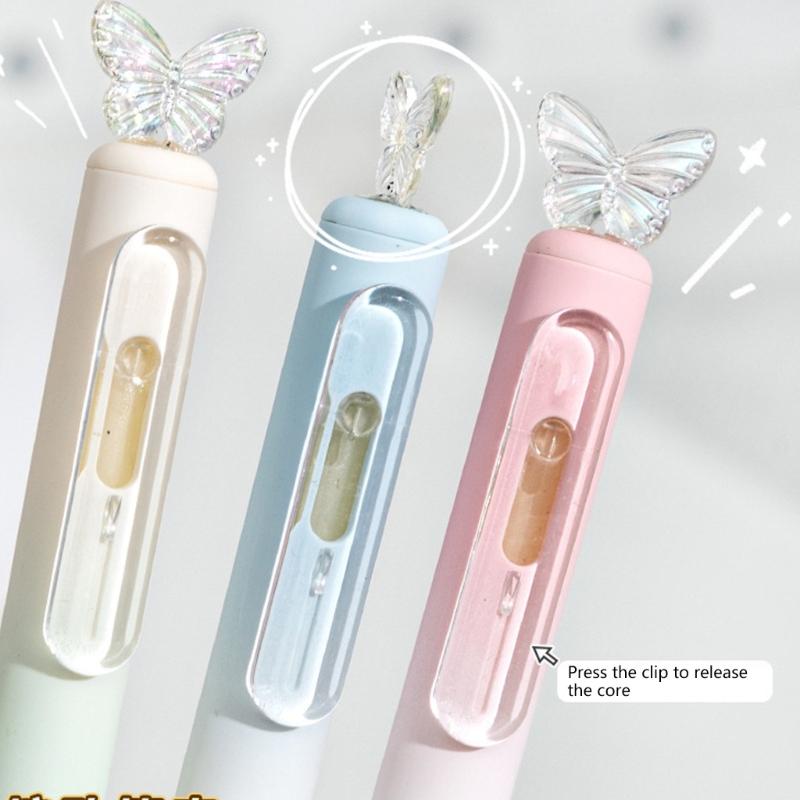 4PCS Butterfly Gel Inks Pen Retractable Gel Pen Ergonomic Grip 0.5MM Fine Point Black Inks for Office School Supplies
