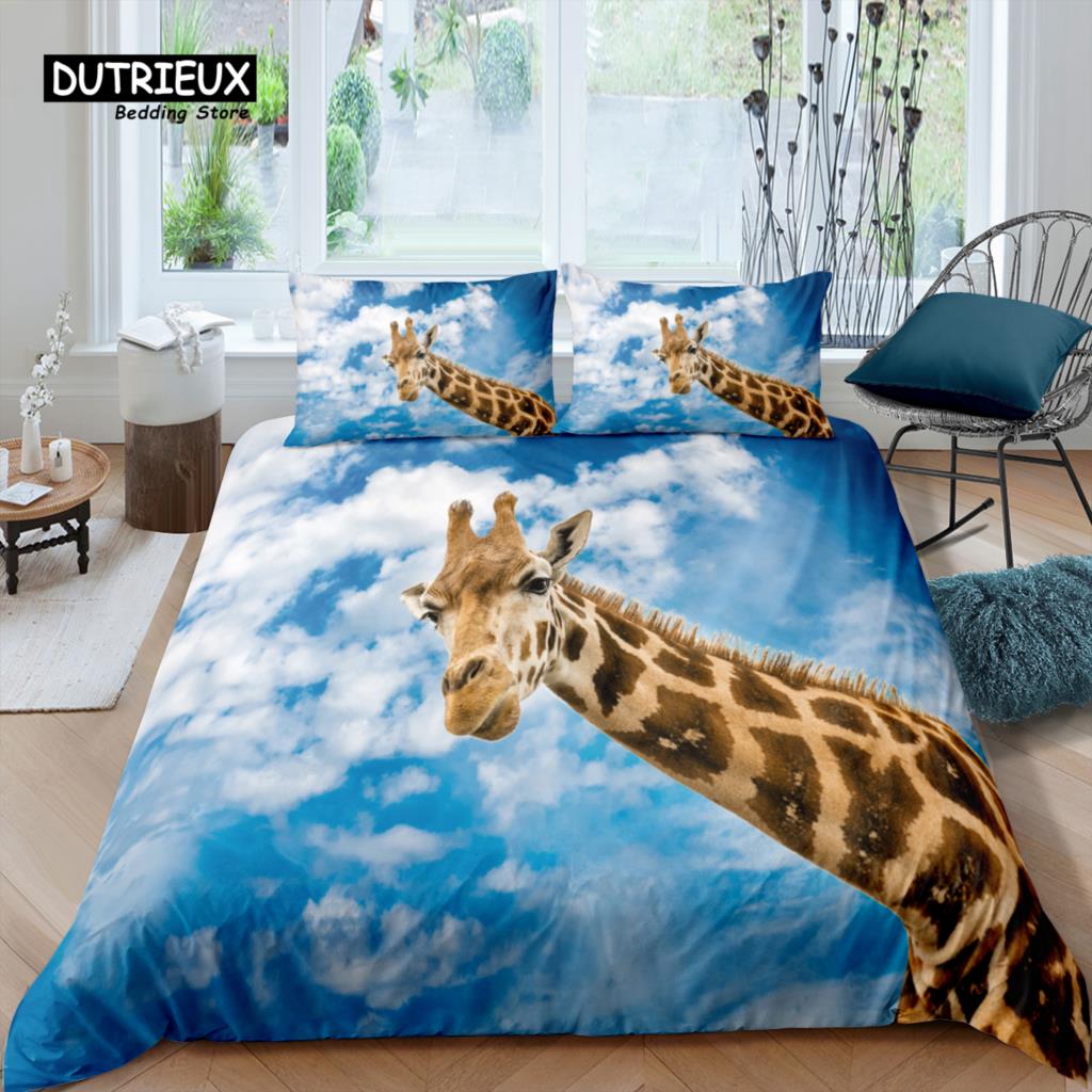 

Home Living Luxury 3D Print Giraffe Bedding Set Sky Cloud Duvet Cover Pillowcase Queen and King EU/US/AU Size Polyester Bedding EU single(135x200cm)