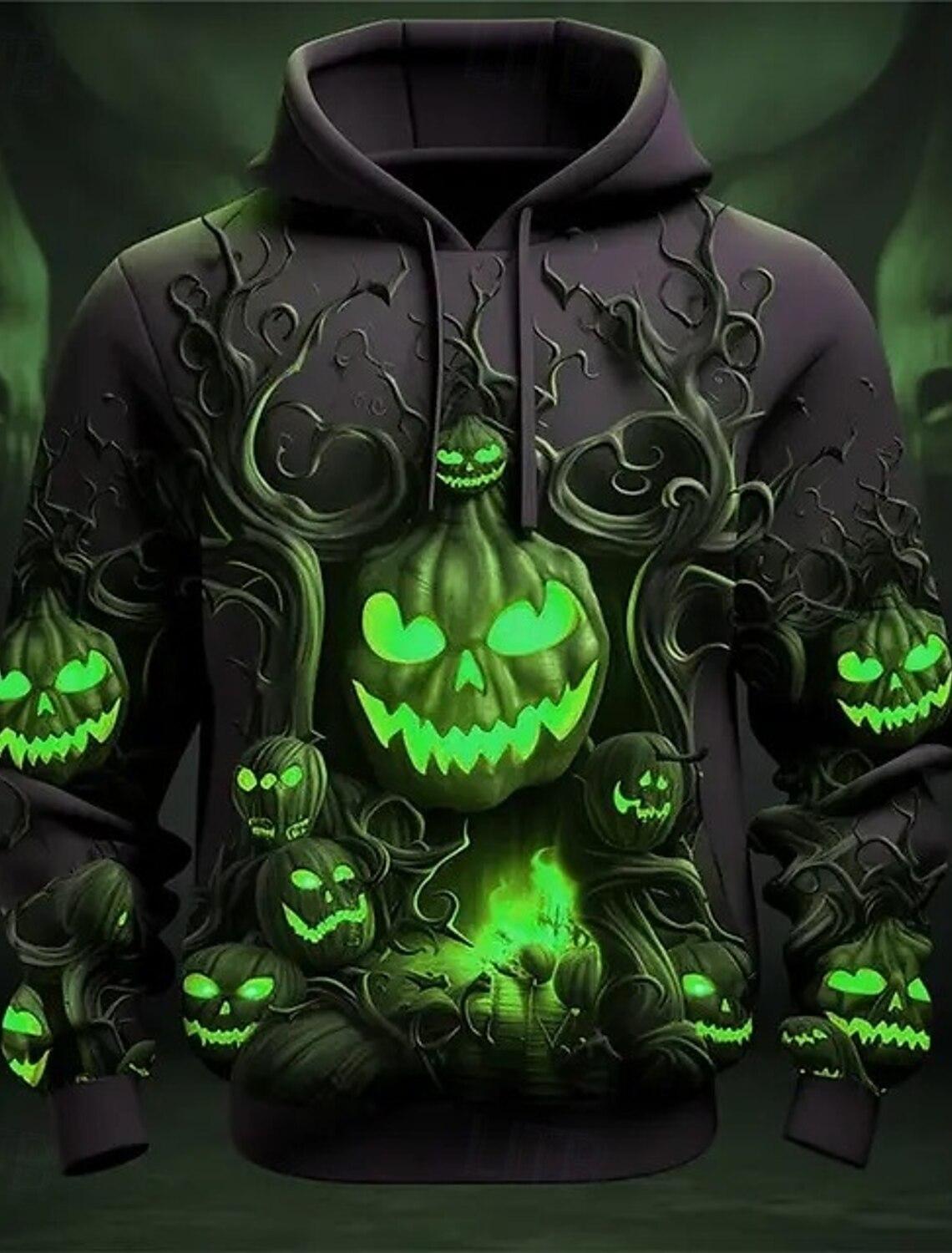 Толстовка с капюшоном в стиле Харадзюку с 3D-принтом и принтом тыквы на Хэллоуин — фото 5