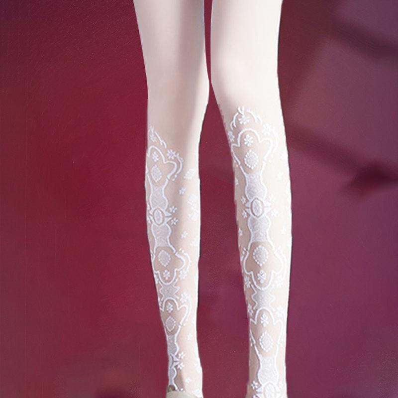 

15D Retro Elegant Hollow Floral Jacquard Thin White-colored Lace Stockings Sexy Pattern Fashion Pantyhose Women Nightclub Long Socks One Size