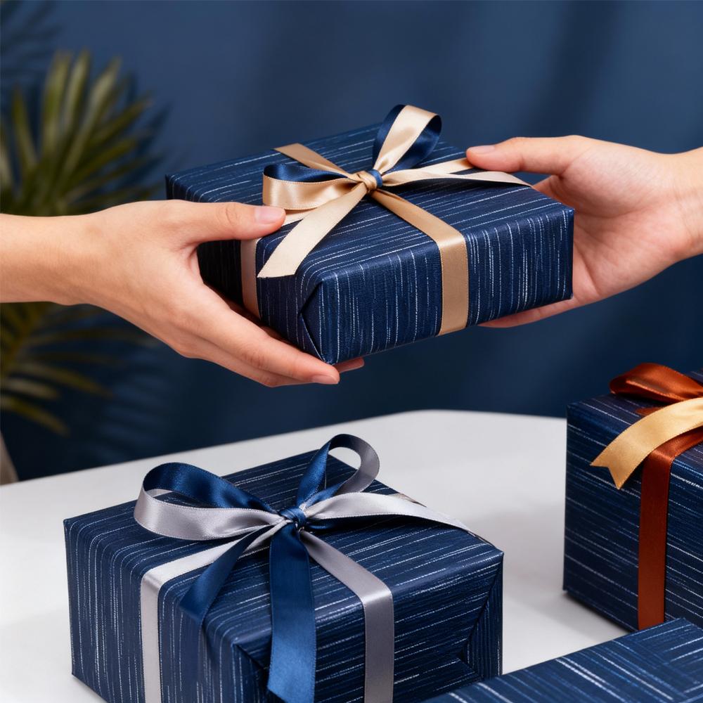 1roll Blue Striped Gift Wrapping Paper Valentine's Day Gift Wrap Matt Kraft Gift Wrap Paper for Birthday Wedding Christmas Party