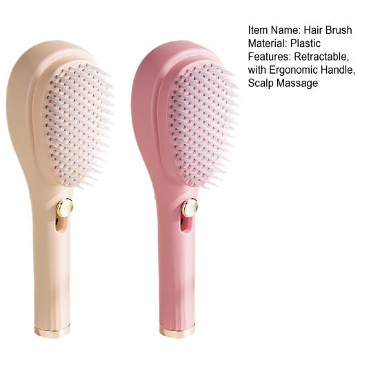 2 Pcs Retractable Self Cleaning Hair Brush Hair Detangler Brush With Ergonomic Handle