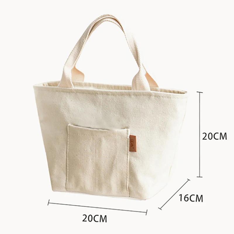 Versatile Canvas Insulated Lunch Bag with Zipper - Portable Storage Tote for Travel & Picnics, Easy-Clean Square Organizer Bag