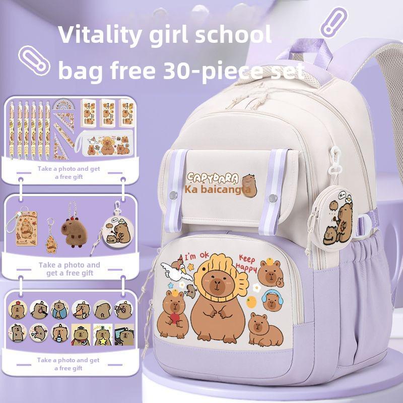 2024 Capybara Girls' Backpack: Stylish, Spacious & Perfect for Grades 1-6