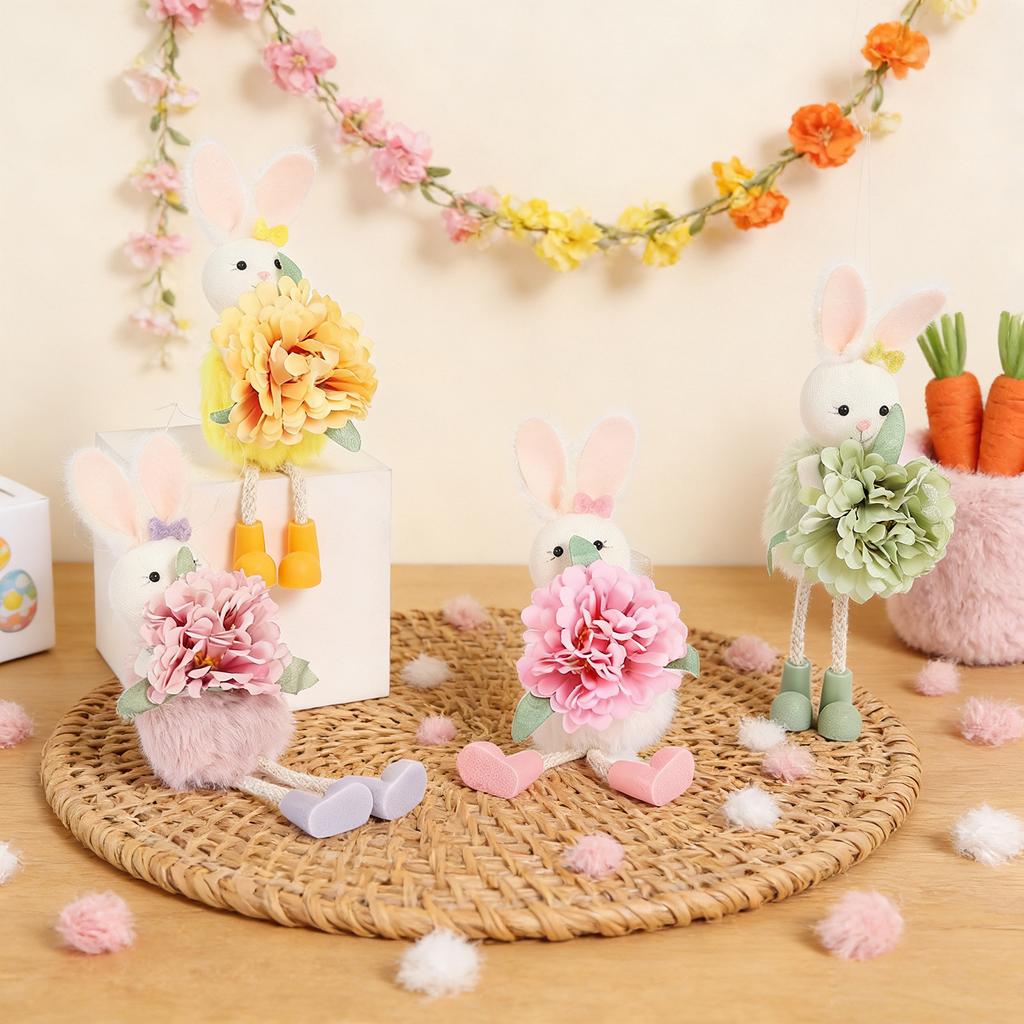 Easter Bunny Decoration Easter Rabbit With Flower Hanging Pendant Holiday Spring Party Home Garden Decorations Ornaments Gifts