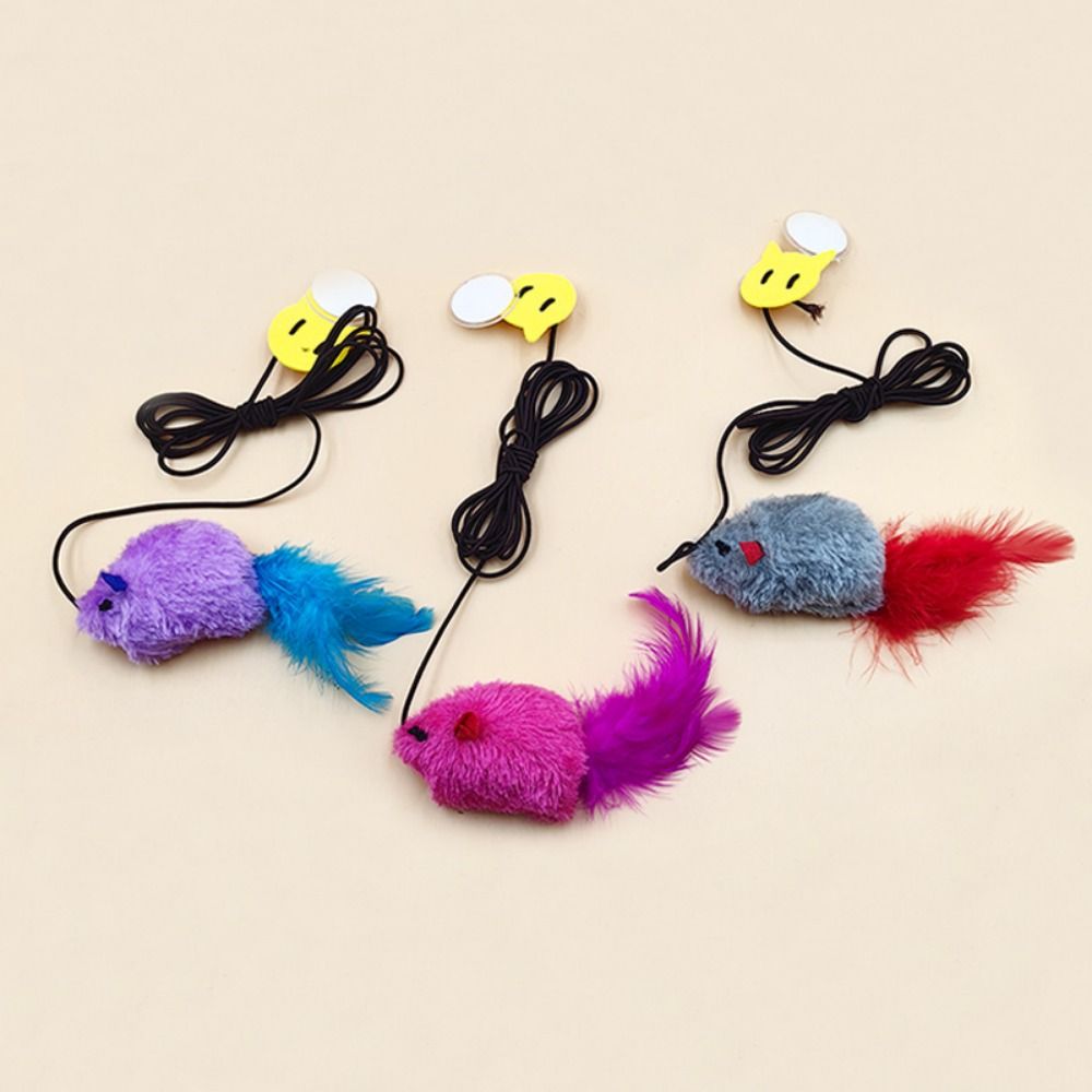Plush/Feather Hanging Mouse Cat Toy Sounding with Sticky Hook Cat Scratch Rope Mouse Bouncing Mouse Cat Toy