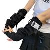 Women's Black Fingerless Gloves with Woven Strap and Buckle - Spring/Autumn Workwear Style