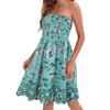 Summer Off Shoulder Dress Women Sleeveless Backless Bohemian Floral Printed A-line Elastic Bust Knee Length Beach Vacation Bandeau Dress