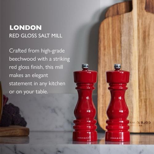 Cole & Mason Salt Mill, London, 18cm, Red, Manual, Wooden, Ceramic Blade, Non-Slip, Flavor-Safe