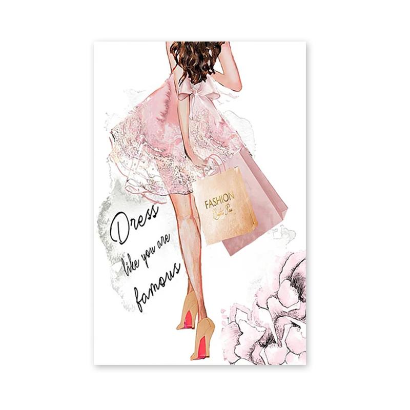 Fashion Pink Flower Perfume Eyelash Lip Makeup Poster Print Girl's Room Canvas Painting Wall Art Picture for Beauty Salon Decor