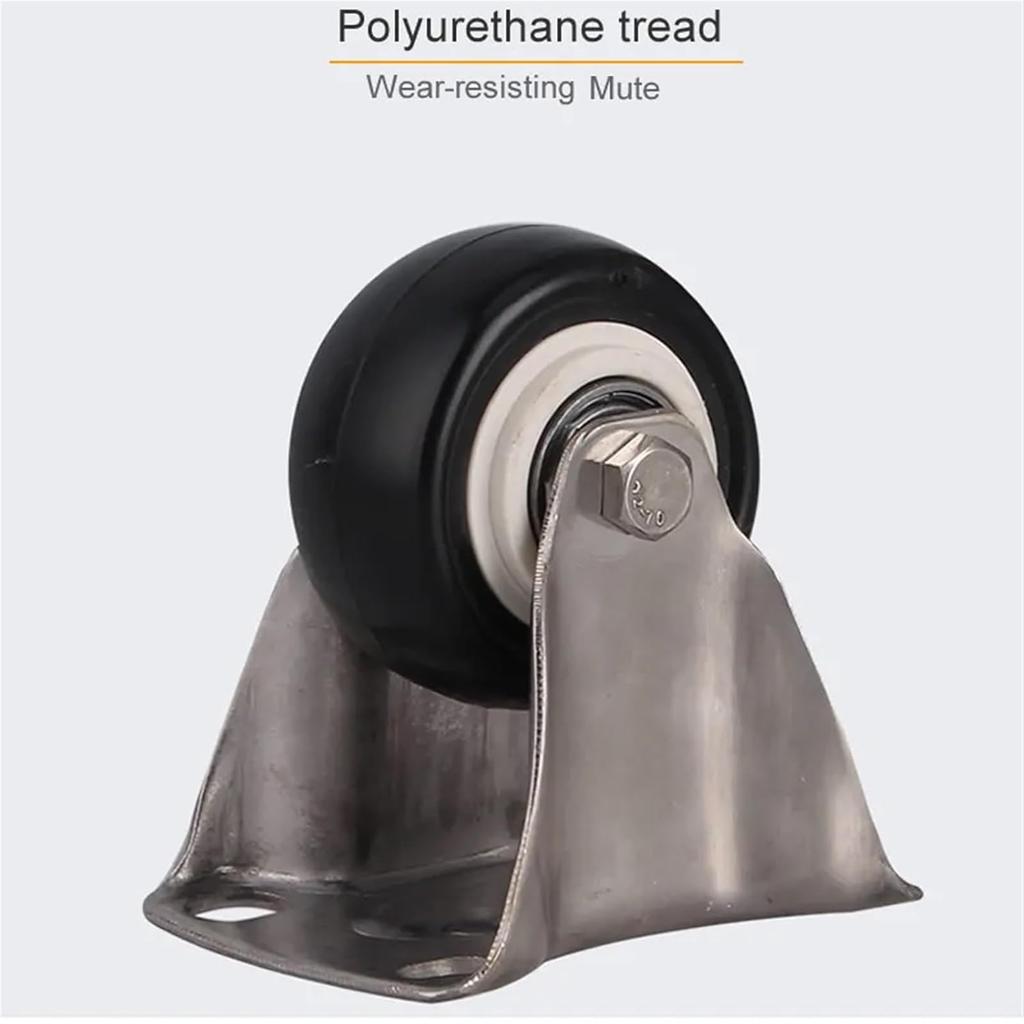 2Pcs 2 Inch Casters Wheels with 304 Stainless Steel Frame Polyurethane Tread Mute No Rust for Humid Environment Industrial PU Casters(Flat Brake,1.5