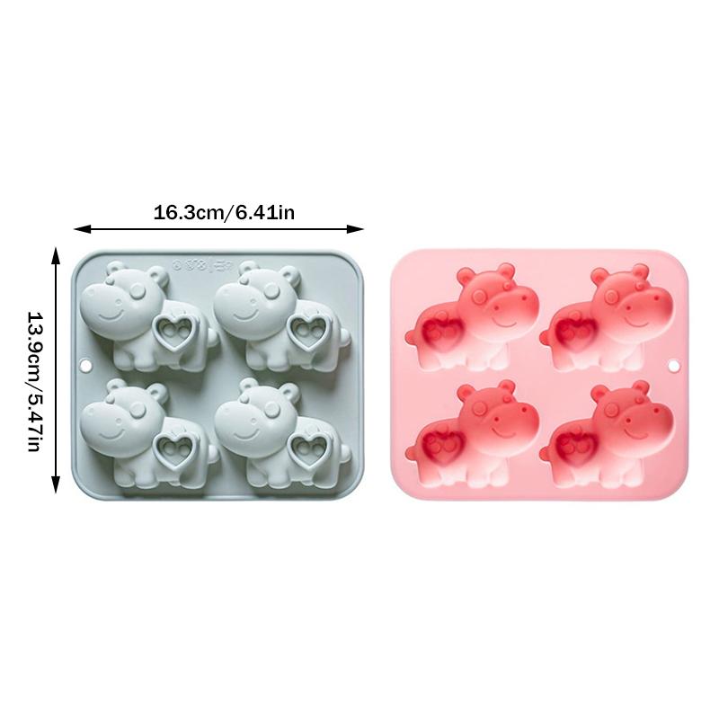 Four Cavity Hippo Silicone Mold Heart Design for Chocolate Candy Baking Creative Pastry Tools