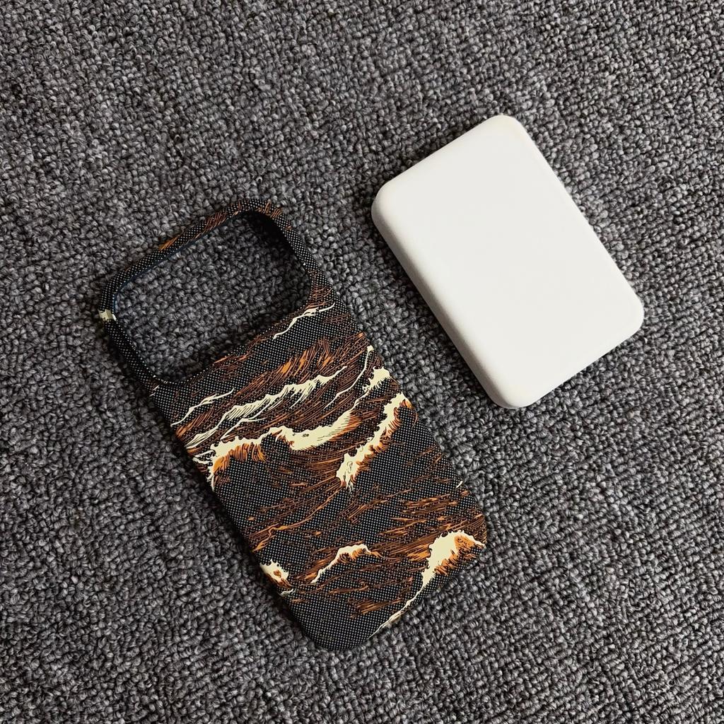 Luxus Kevlar Carbonfaser Meereswellenmuster Rahmenloses Case Für IPhone Air 17 Pro Max 16 15 14 13 Für Magsafe Lade Schutzhülle