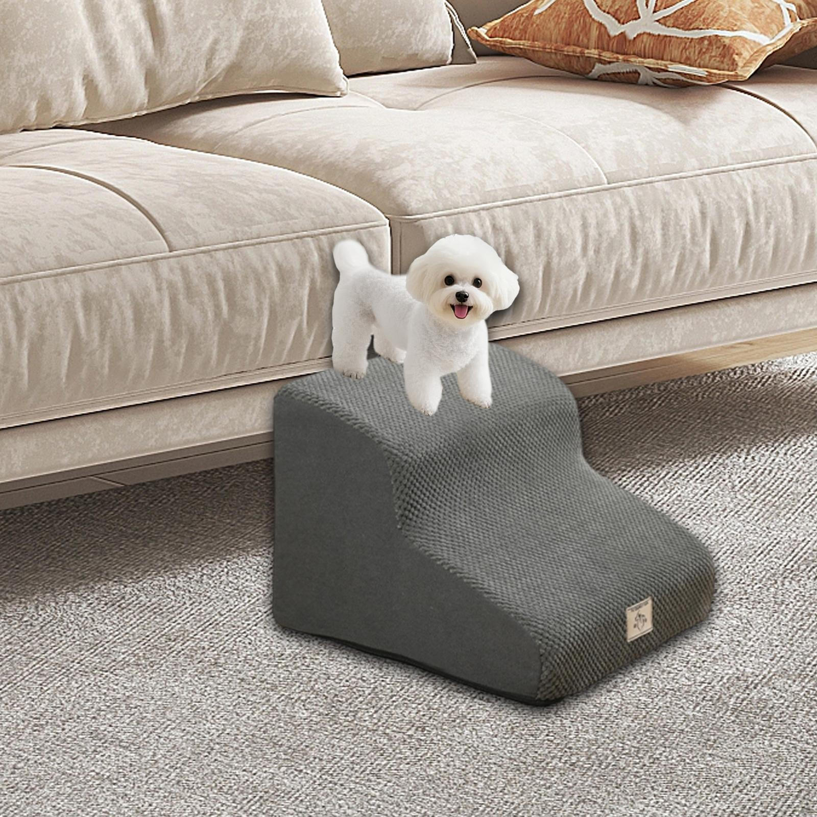 

Dog Stair 2 Steps Ladder Portable Non Slip Removable Washable Cover Pet Stairs for Older Dogs Gray