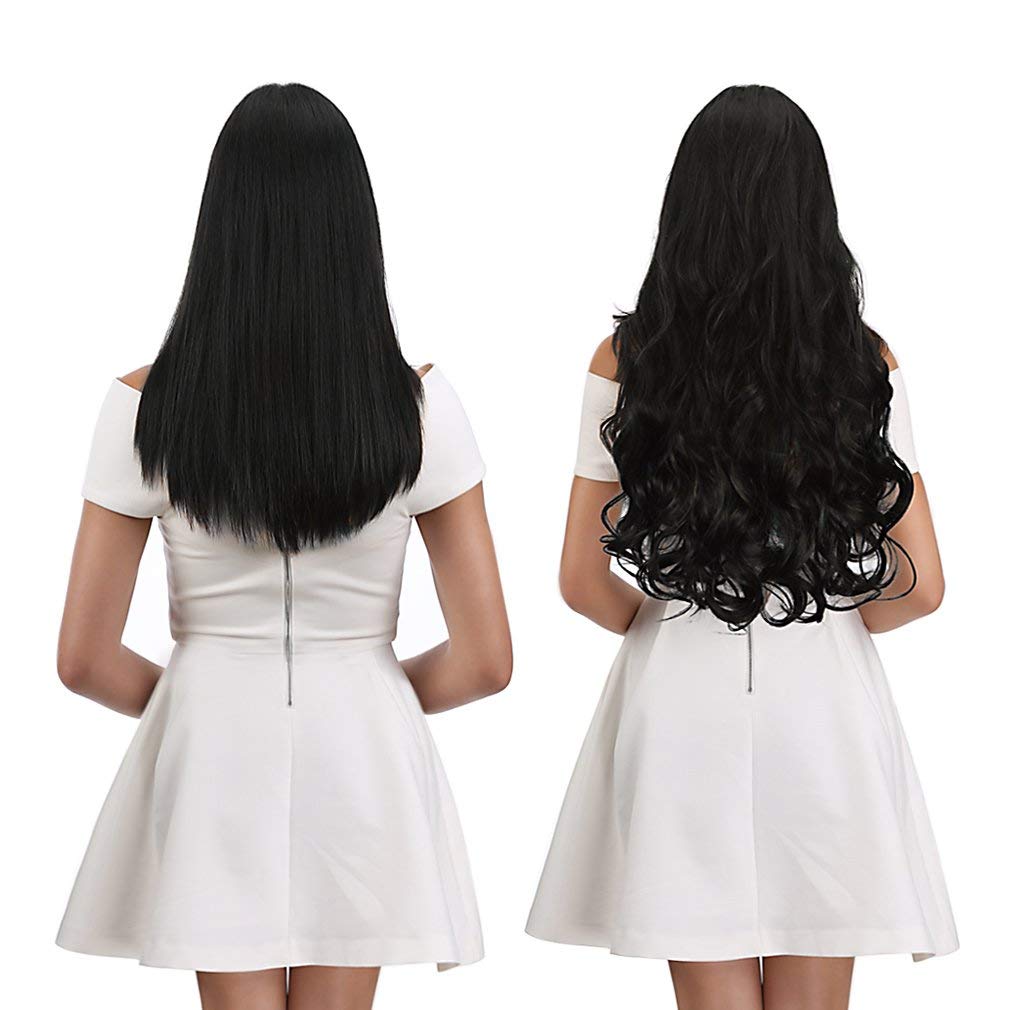 ZALYA 5 Clips ¾ Head 1 Piece Hair Extensions For Women and Girls Wavy/Curly Hair Extensions To Increase Instant Length And Volume (Black)