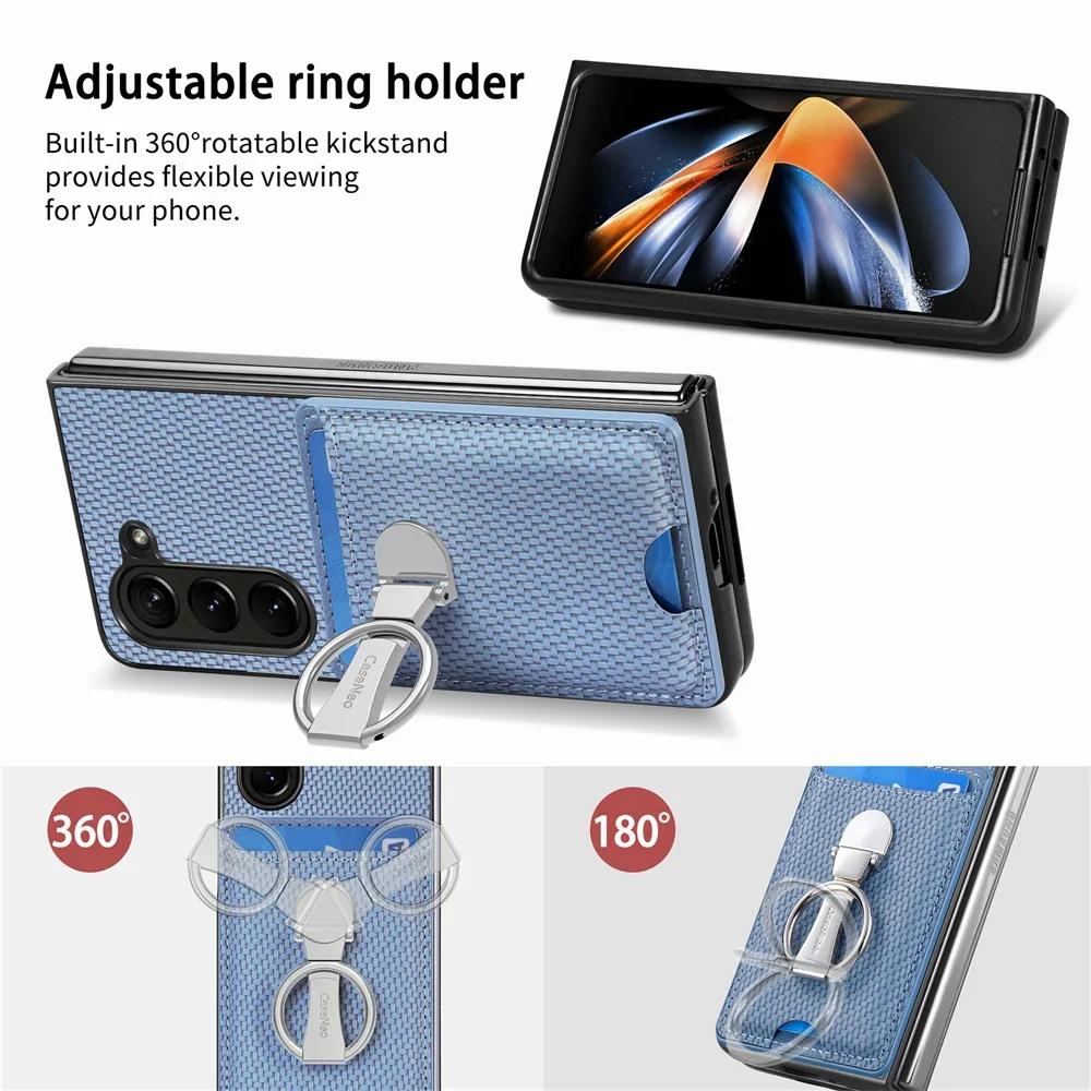 

For Samsung Galaxy Z Fold 6 5 Fold6 Fold5 5G Wallet Phone Case Finger Ring Card Slot Holder Hard Carbon Fiber PU Leather Cover For Galaxy Z Fold 6 хакі
