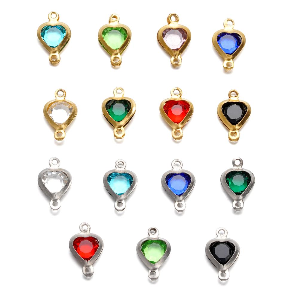 10pcs/lot Stainless Steel Crystal Love Heart Double Ring Pendants for DIY Bracelet Necklace Beads Jewelry Making Accessories