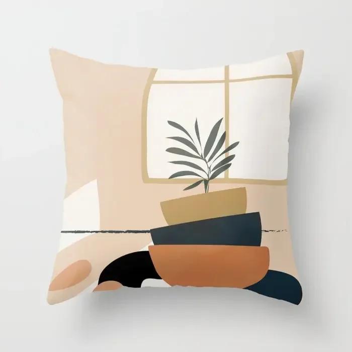 Modern Abstract Pink Brown Geometric Pillowscase Fashion Decorative Pillows Cover Livingroom Sofa Cushions Cover 45*45cm