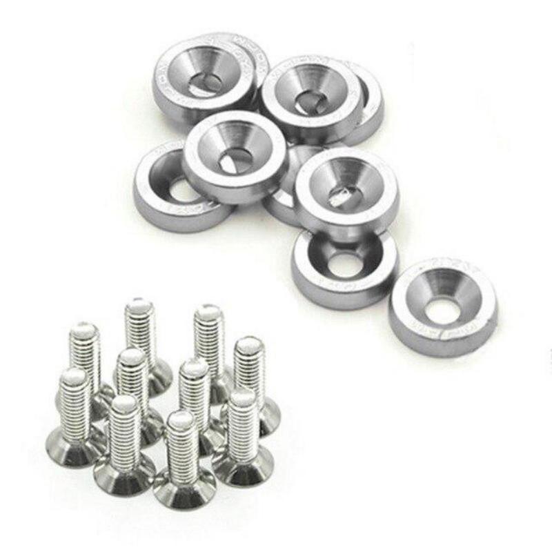 10pcs/set Car Modified Hex Fasteners Fender Washer Bumper Engine Concave Screws Aluminum Fender Washers and M6 Bolt