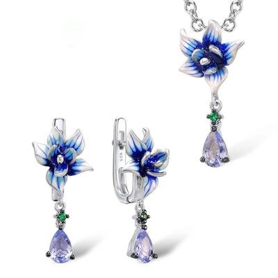 Flower Pendant Zircon Enamel Gelatin Flower Ring European and American Engagement Earrings Necklace Set