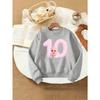Kids Girls Crewneck Sweatshirt, Pink Balloon Number 10 Ballet Princess Coffee Cup Cartoon Print Bright Red Soft Fleece Pullover For 10th Birthday