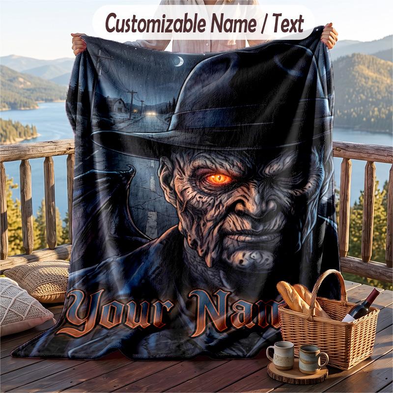 Custom Text Flannel Throw Blanket, Lightweight Cozy Bed Sofa BlanketJeepers Creepers The Creeper