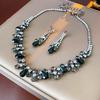 European and American Light Luxury Black Rhinestone Zircon Sets Temperament Fashion Droplets Earrings Pendant Necklaces Set