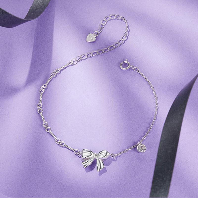 Barbie [Original design] Cute bow, elegant temperament, ins fan sweet decoration, 925 silver zircon bracelet, women's style ZJYSL-YS-017