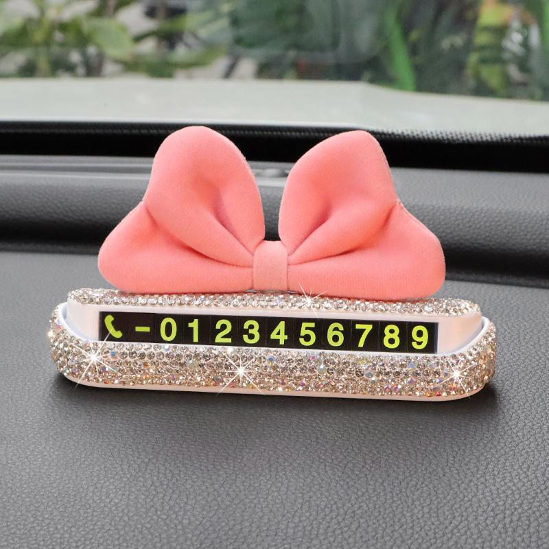 Yaratıcı Kırmızı Fiyonklu Araba Geçici Park Kartı Telefon Numarası Kartı Plaka Telefon Numarası Kartı Yapay Elmaslı Araba Çıkartmaları Dekro