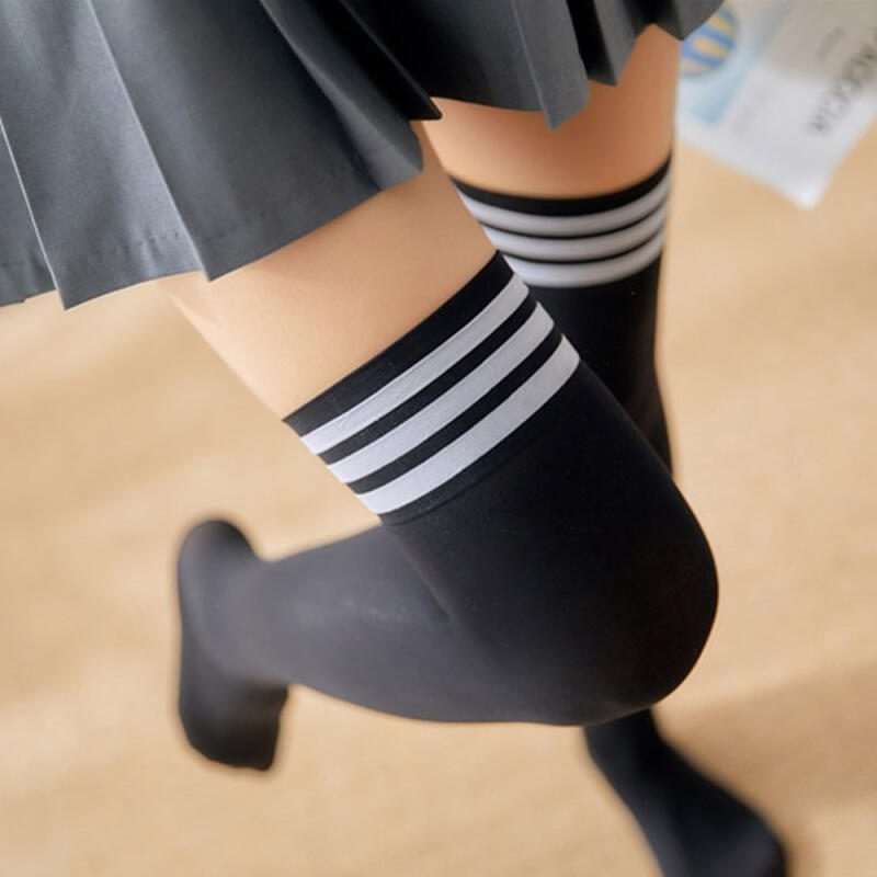 Алин Муджи Носки Выше Колена с Тремя Полосками Длинные Носки Получулки white