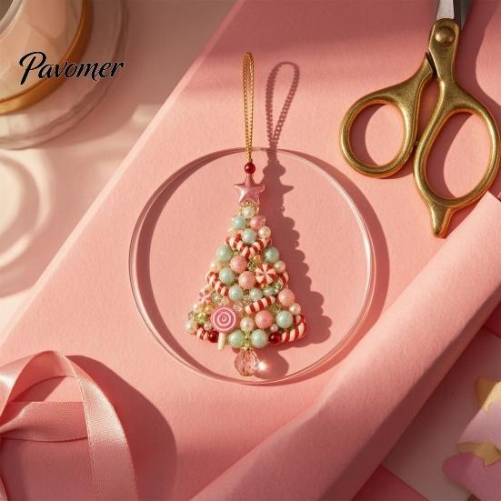 Holiday Tree Decorations 2D Flat Beaded Art Christmas Ornament, Acrylic Rustic/Candy/Snowflake Dangle/Faux Crystal Durable Ornament Xmas Hanging