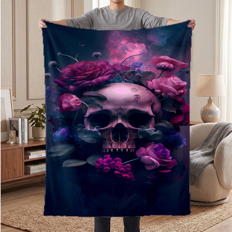 Flowers Skull Soft Warm Flannel Blankets Comfortable Blanket for Home Decoration Gifting