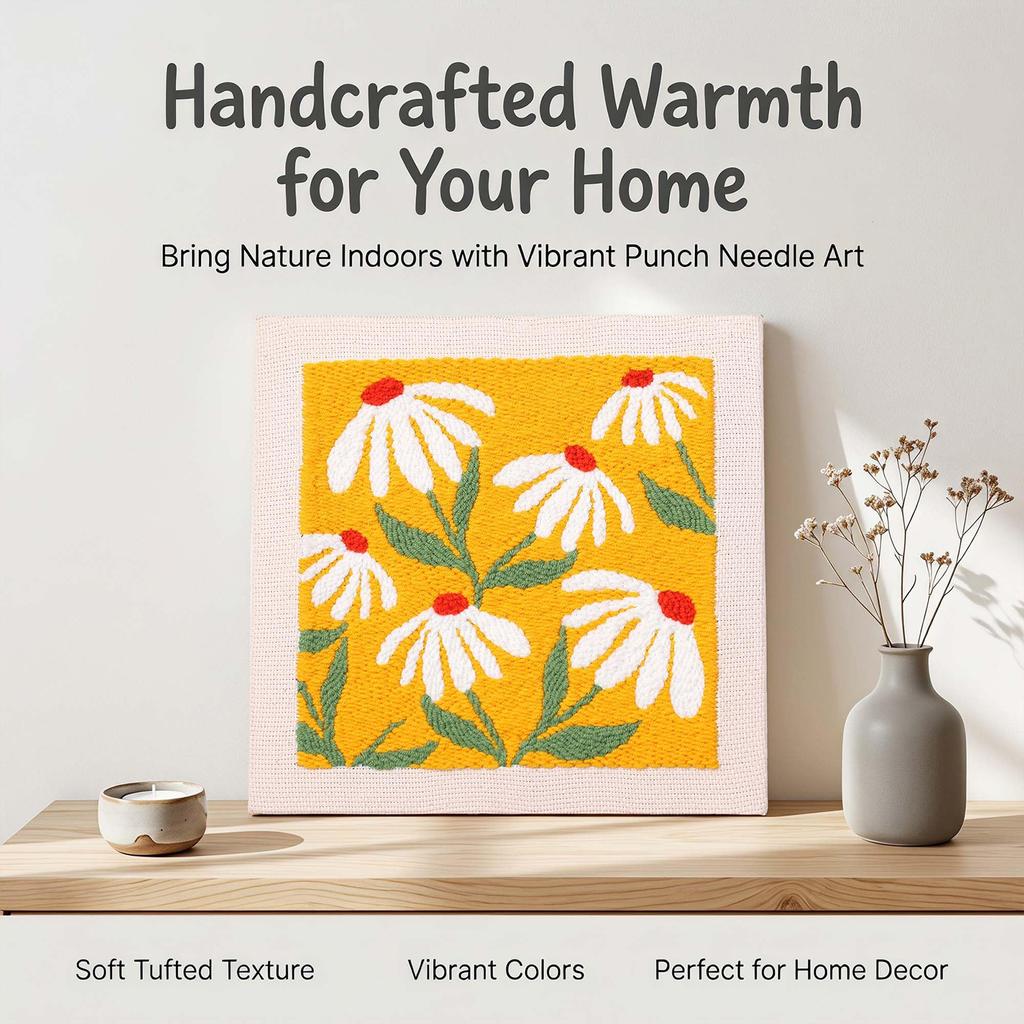 Complete Punch Needle Embroidery Kit DIY Craft Beginner Floral Animal Pattern Yarn Canvas Wall Art