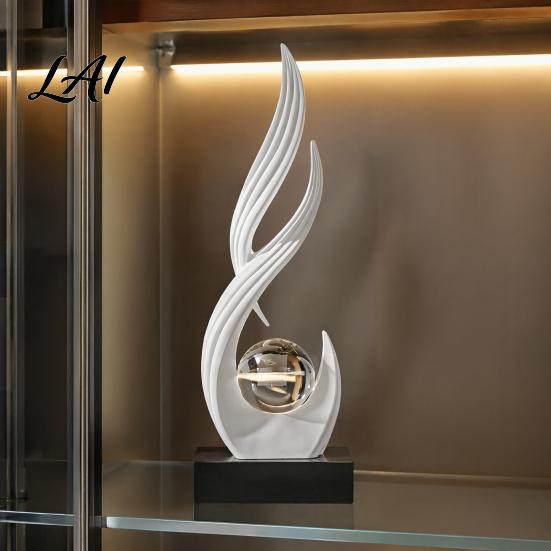 Smooth Curve Art Ornament Abstract Decorative Sculpture with Clear Crystal Ball Modern Flowing Tabletop Decor Statue Light Luxury Gift for