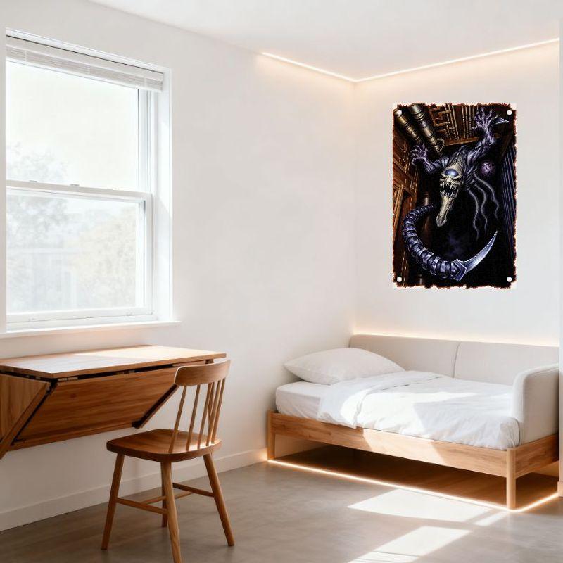 Monstrous Alien Humanoid Creature Metal Tin Sign - Industrial Dark Eerie Art Plaque for Home Bar Man Cave Decor