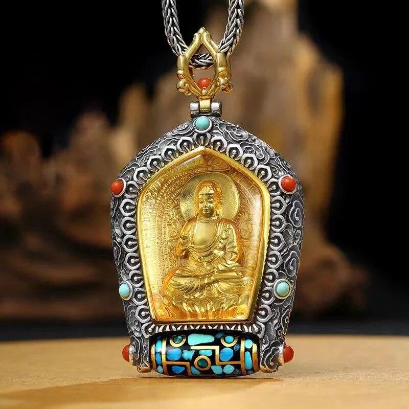 

Буддийское ожерелье, мужской религиозный перевалочный амулет, вращающийся кулон Tianzhu Thangka, желтый Бог богатства, ювелирные изделия, ожерелья