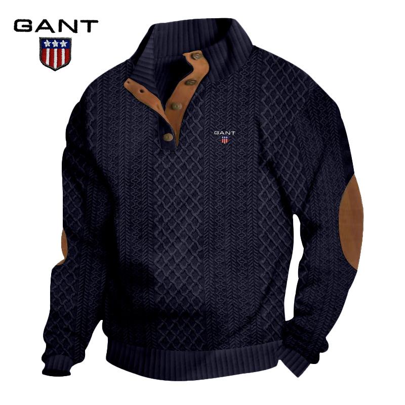 Gant Embroidery Men's Outdoor Casual Standing Collar Long Sleeved Jacquard Knitted Pullover Sweatshirt In Autumn and Winter