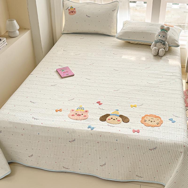 

Washed Cotton Chenille Embroidered Bedspread Set - 3-Piece, Thick Quilted, All-Season Polyester Single Bedspread 200x230cm