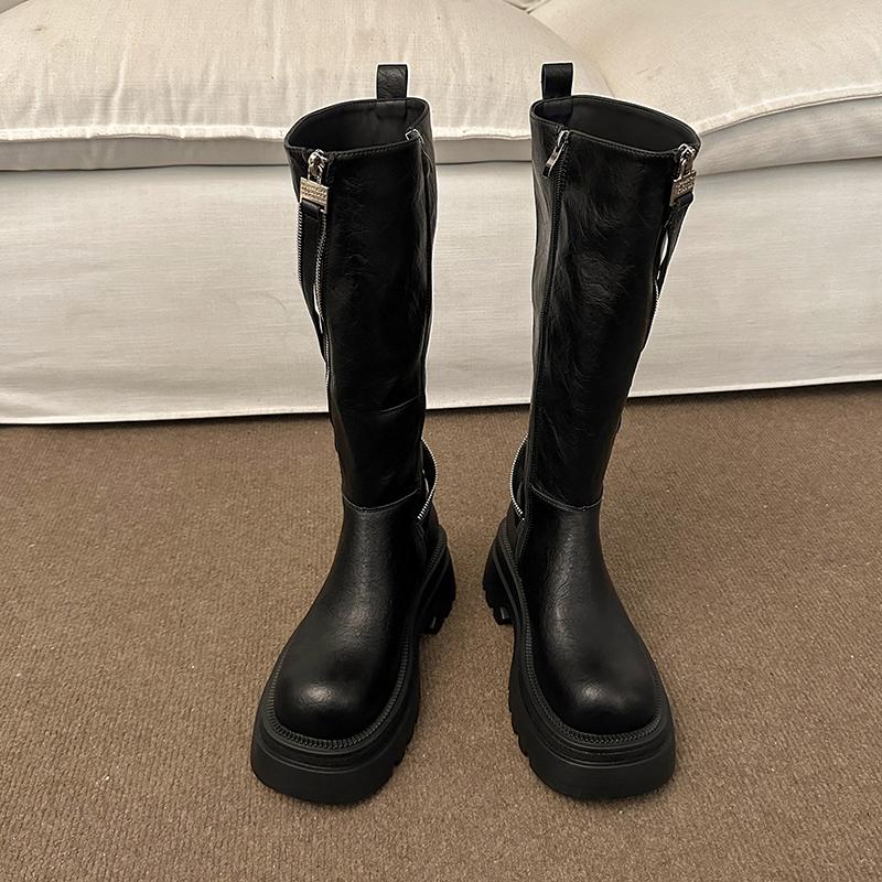 Winter Platform Thick Bottom Woman Knee High Boot Fashion Side Zippers Shoes British Style Ladies Knight Long Booties