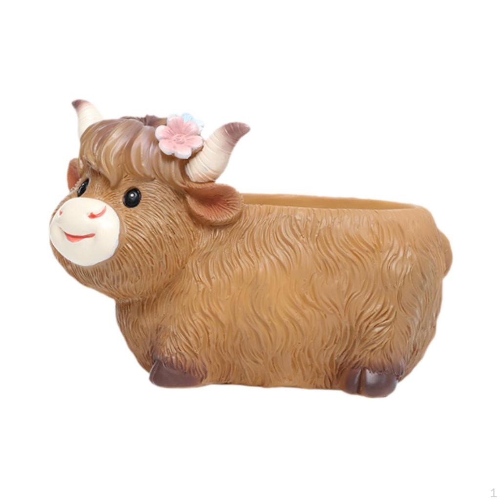 Niedlicher Tier-Pflanztopf Rinderfigur Ornament Harz Kuhstatue Heimdekoration Geschenk Blume